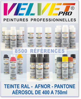 Gamme VELVETPRO® : Aérosols Traceurs de lignes & Antico teintes RAL