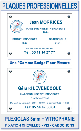 Plaques professionnelles pour Masseurs-Kinésithérapeutes et Ostéopathes (MK/MKO)